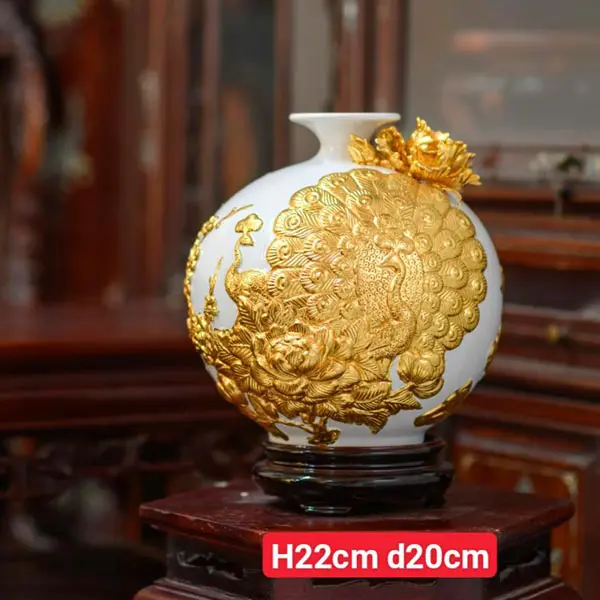 Bình tài lộc vinh hoa phú quý dát vàng màu trắng