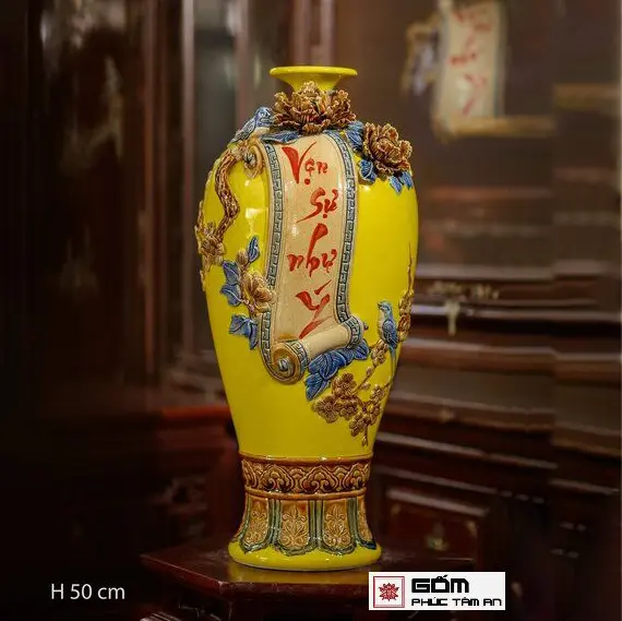 Mai bình vạn sự như ý màu vàng cao cấp
