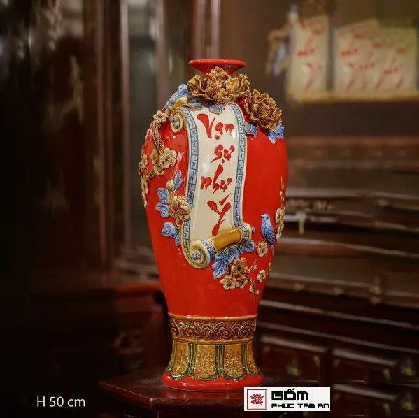Mai bình vạn sự như ý màu đỏ cao cấp