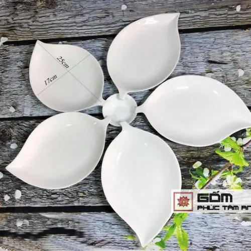 Khay sứ 5 cánh xoài gốm Bát Tràng cao cấp