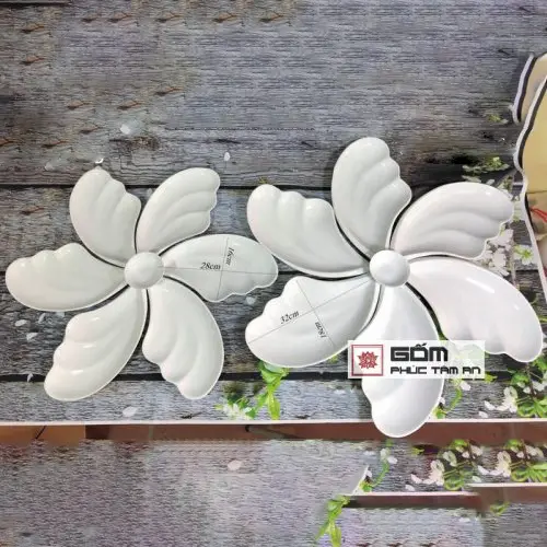 Khay sứ cánh lá màu trắng đẹp gốm sứ Bát Tràng