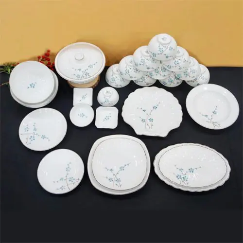 Bộ đồ ăn gốm sứ Bát Tràng hoa đào xanh cao cấp