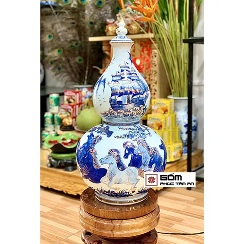 Hồ lô gốm sứ mã đáo thành công thuận buồm xuôi gió 60cm