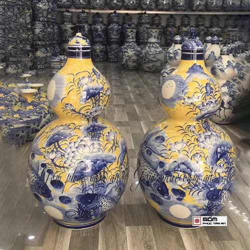 Bình hồ lô bát tràng gốm sứ cao H53cm