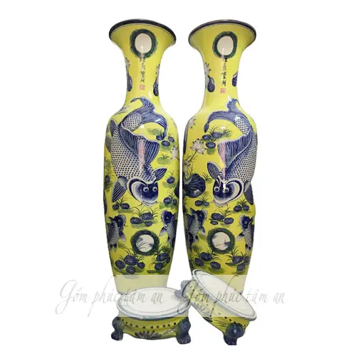 Lọ lục bình men vàng lý ngư vọng nguyệt 1m55-1m78