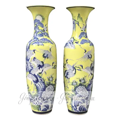 Lọ lục bình trơn vẽ vàng bách hạc 1m55-1m78