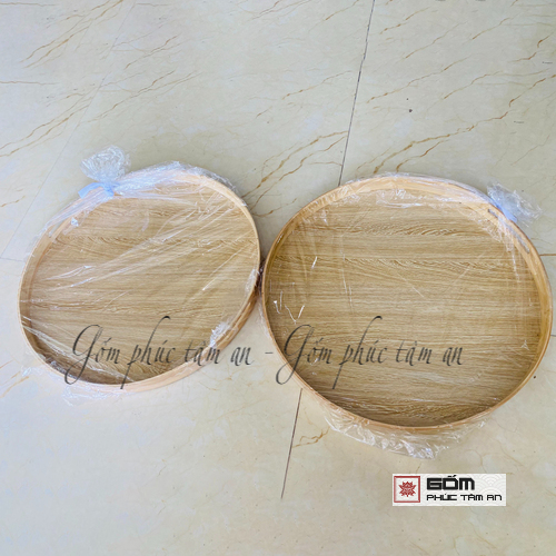 Khay gỗ tròn đựng bộ mứt sứ gốm Bát Tràng