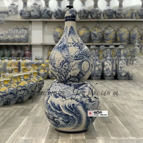 Bình hồ lô gốm sứ chim chích phù dung phú quý