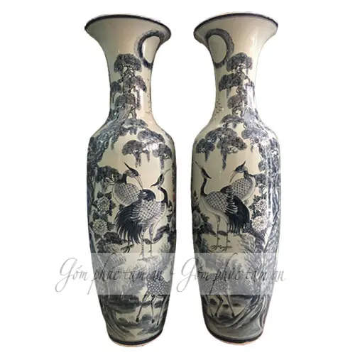 Lọ lục bình sứ đẹp tùng lộc chim hạc gốm sứ Bát Tràng 1m55-1m78