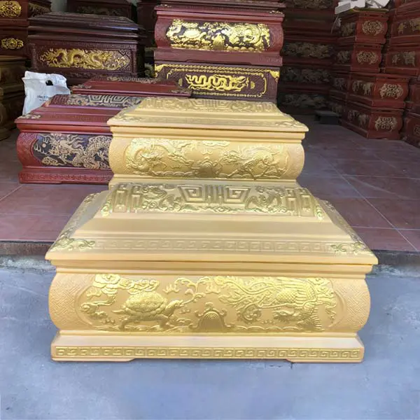 Tiểu quách sành tứ linh vẽ vàng cao cấp bạch kim gốm Bát Tràng