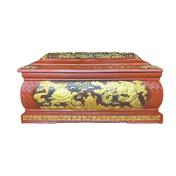 Tiểu quách cao cấp vẽ vàng tứ linh màu đỏ