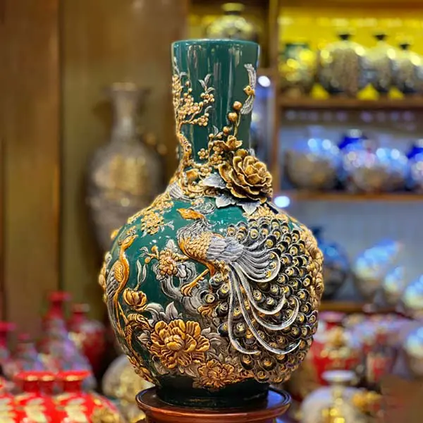 Bình củ tỏi màu xanh công đào h68