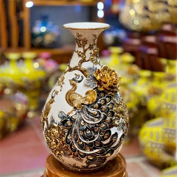Bình tỳ bà Bát Tràng công đào trắng