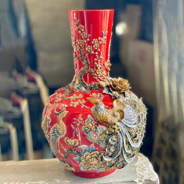 lọ củ tỏi gốm sứ bát tràng màu đỏ h68